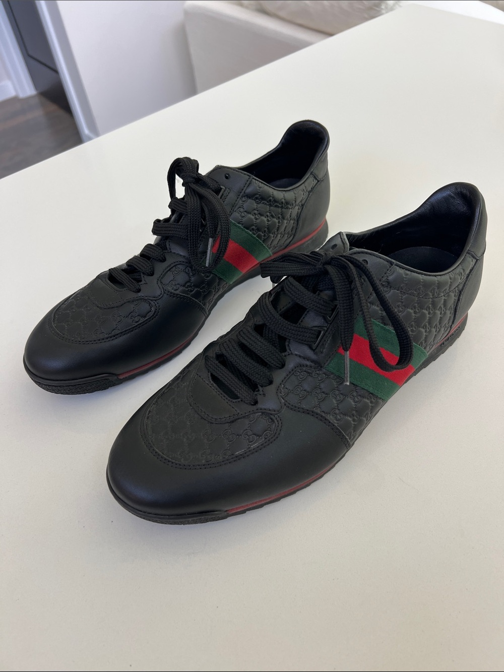 Gucci microguccissima web black leather green and red striped sneakers size 9